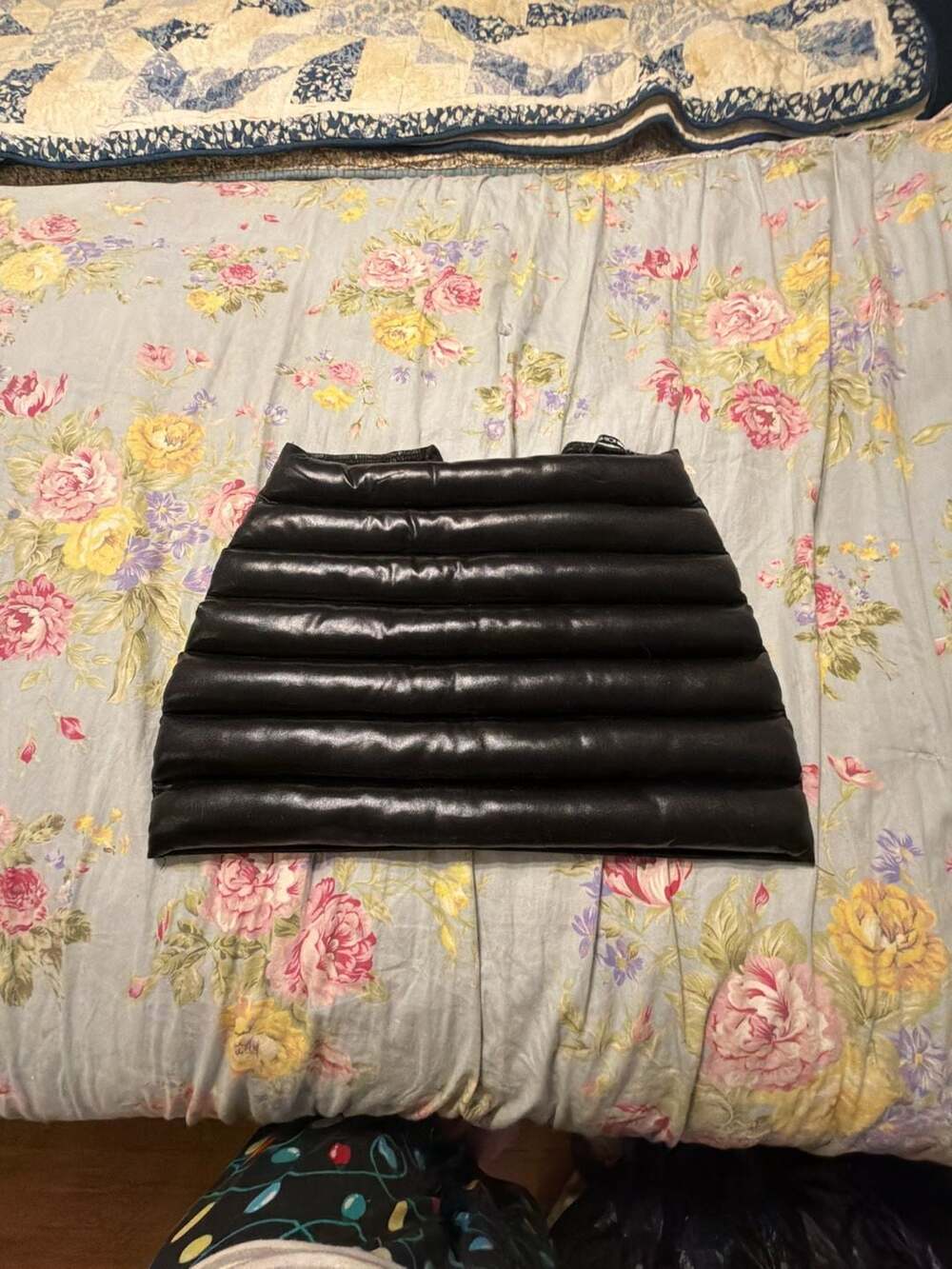 Fashion Nova Black Faux Leather Puffer Mini Skirt Size S